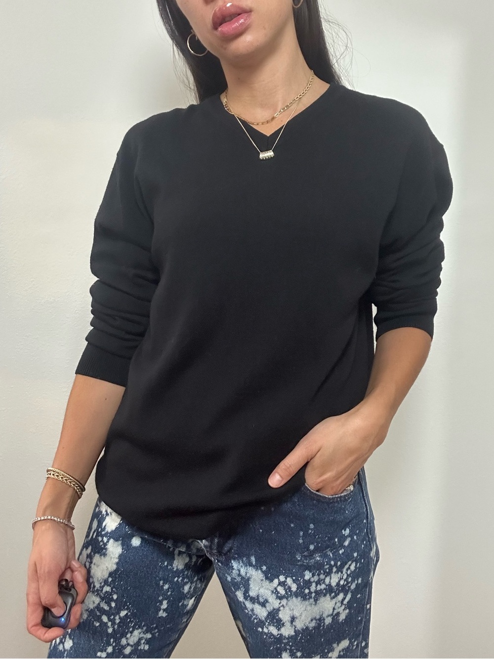 Vintage Banana Republic Y2K Black Merino Wool V-neck Sweater v-neck Size L